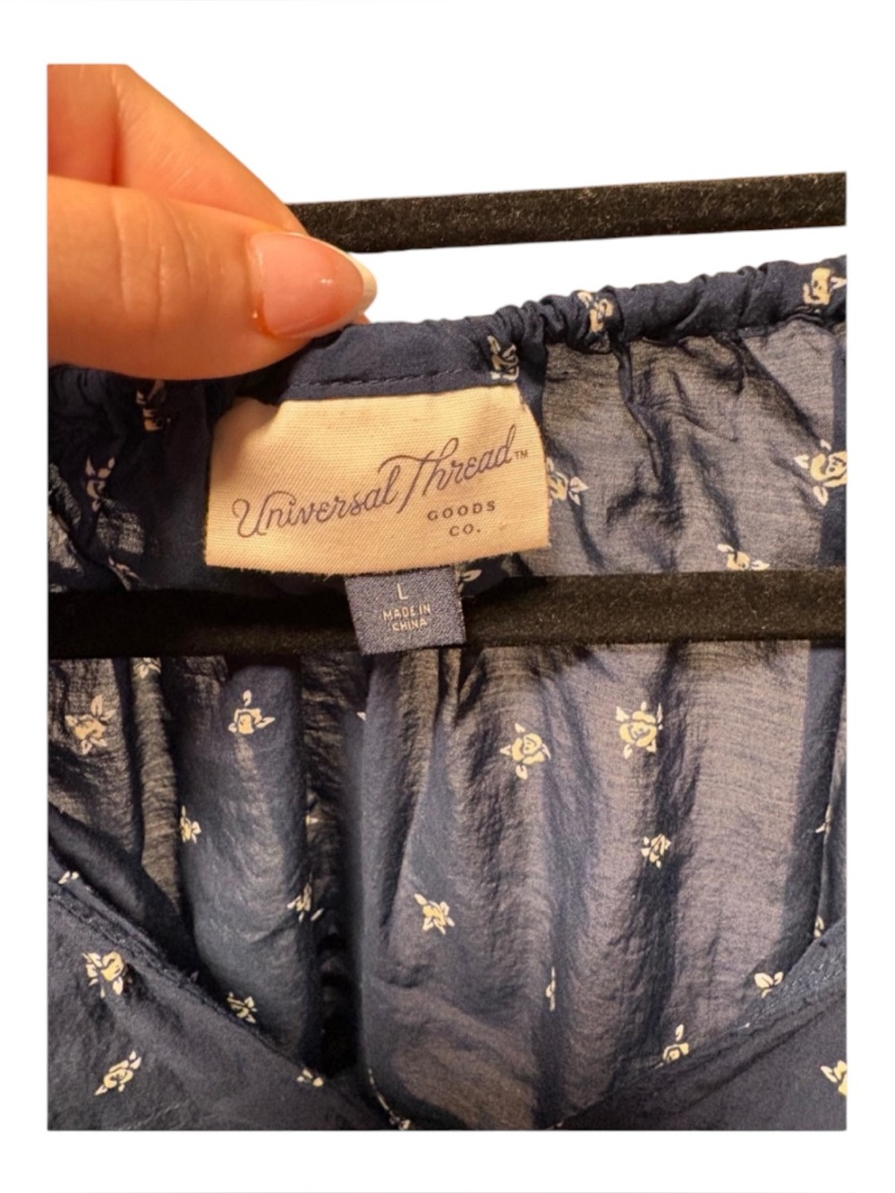 Universal Thread Navy Floral Tie-Neck Peasant Blouse - Picture 3 of 3